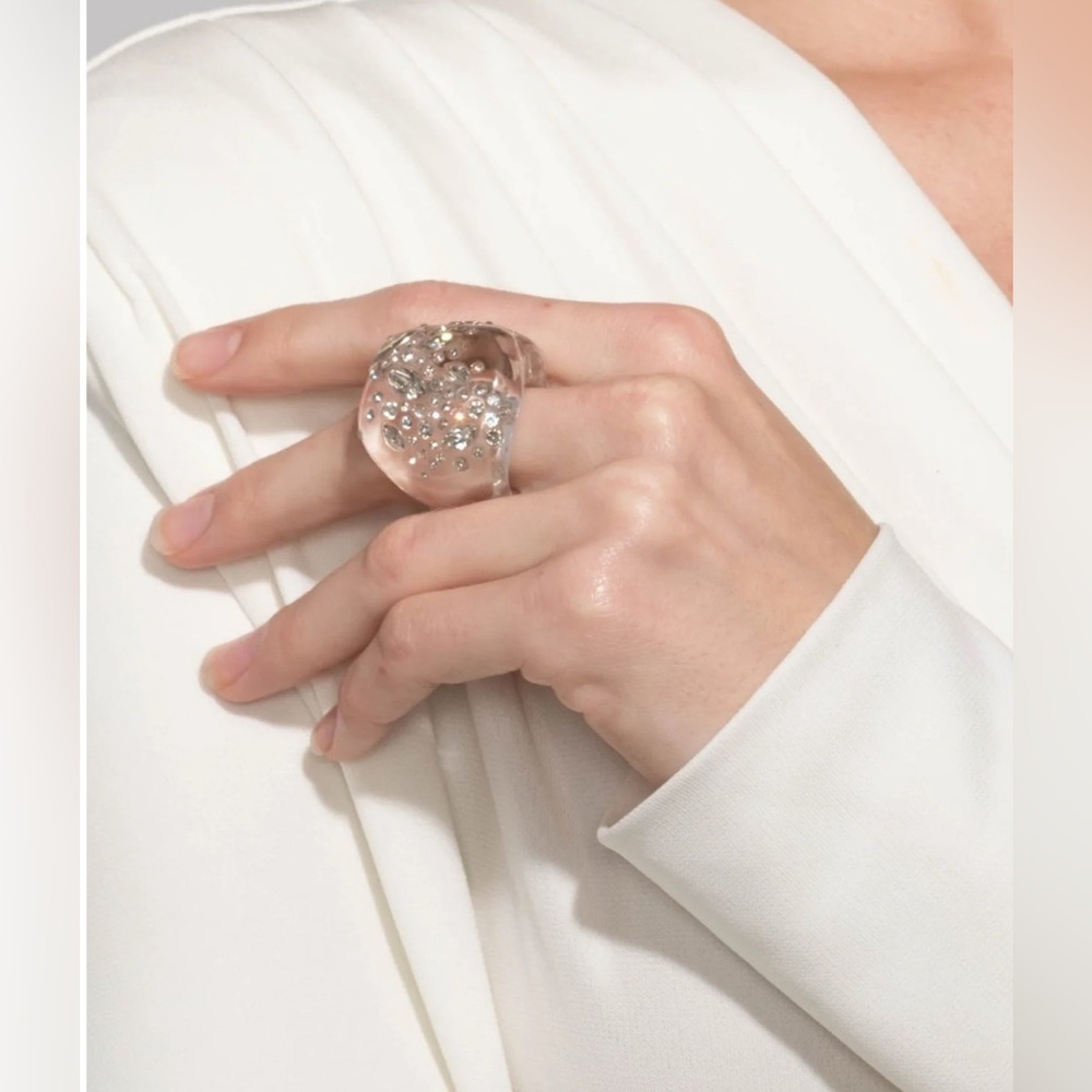 ALEXIS BITTAR Confetti Crystal Lucite Puffy Ring- Clear Size 9 - Picture 5 of 10